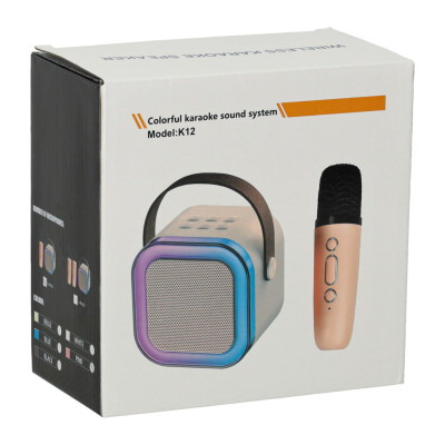 Karaokės rinkinys "Bluetooth" garsiakalbis mikrofonas USB LED smėlio spalvos