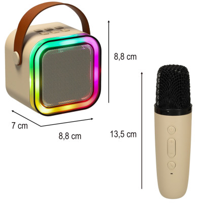 Karaokės rinkinys "Bluetooth" garsiakalbis mikrofonas USB LED smėlio spalvos