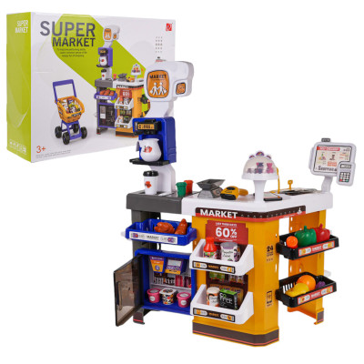 Vaikiškas MEGA prekybos centras su pirkinių krepšeliu ir priedais