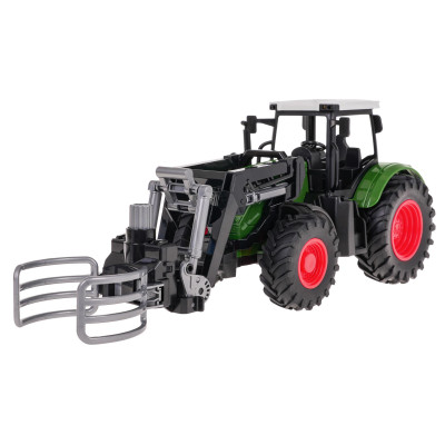 Žalias traktorius su griebtuvu