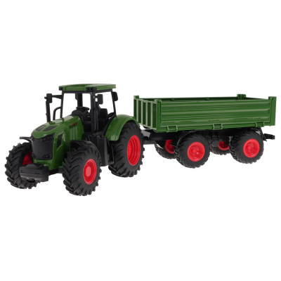Žalias traktorius su priekaba