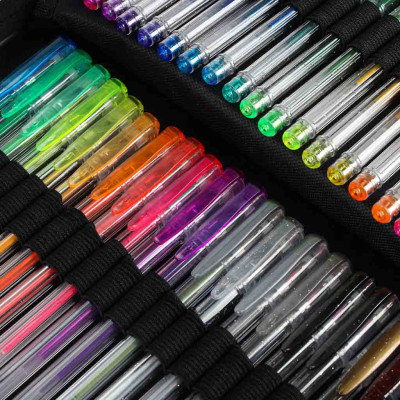 Spalvoti geliniai rašikliai dėkle 100 vnt. + 100 pildomųjų talpyklų