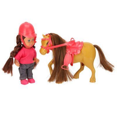 Lėlės ir arklio mergaitės rinkinys rožinės spalvos 4 el.