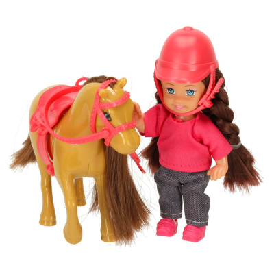 Lėlės ir arklio mergaitės rinkinys rožinės spalvos 4 el.