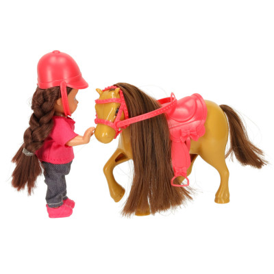 Lėlės ir arklio mergaitės rinkinys rožinės spalvos 4 el.