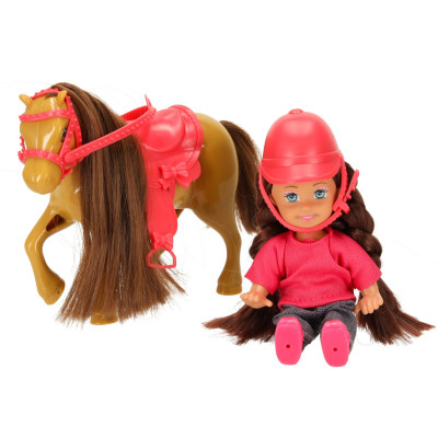 Lėlės ir arklio mergaitės rinkinys rožinės spalvos 4 el.