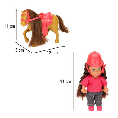 Lėlės ir arklio mergaitės rinkinys rožinės spalvos 4 el.