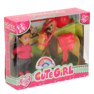 Lėlės ir arklio mergaitės rinkinys rožinės spalvos 4 el.