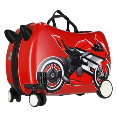 Vaikiškas kelioninis lagaminas ant ratukų su diržu motociklas