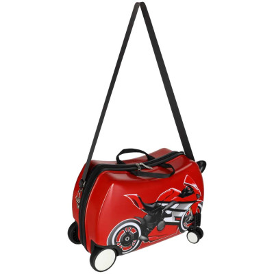 Vaikiškas kelioninis lagaminas ant ratukų su diržu motociklas