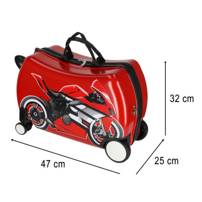 Vaikiškas kelioninis lagaminas ant ratukų su diržu motociklas