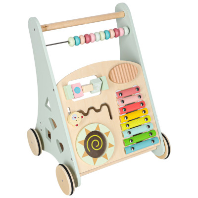 Kūdikių vežimėlis medinė vaikštynė su abaku mėlyna