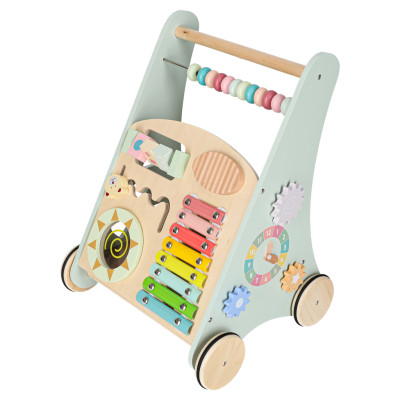 Kūdikių vežimėlis medinė vaikštynė su abaku mėlyna