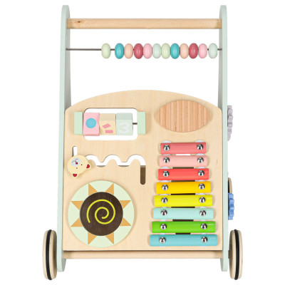 Kūdikių vežimėlis medinė vaikštynė su abaku mėlyna
