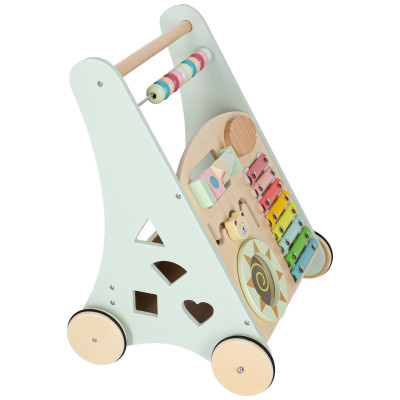 Kūdikių vežimėlis medinė vaikštynė su abaku mėlyna