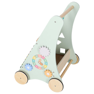Kūdikių vežimėlis medinė vaikštynė su abaku mėlyna