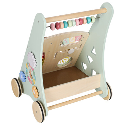 Kūdikių vežimėlis medinė vaikštynė su abaku mėlyna