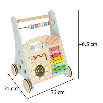Kūdikių vežimėlis medinė vaikštynė su abaku mėlyna
