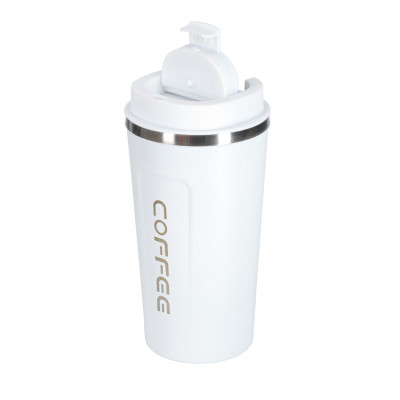 LED kelioninis termosinis puodelis 500ml, baltas