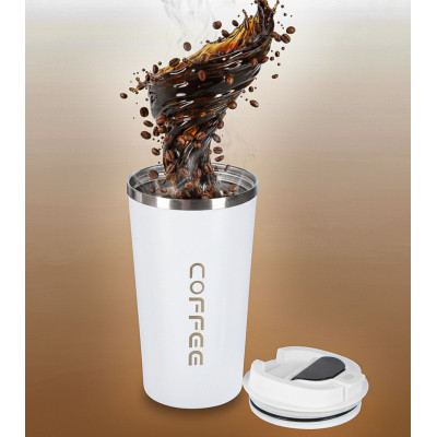 LED kelioninis termosinis puodelis 500ml, baltas