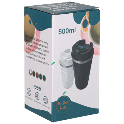 LED kelioninis termosinis puodelis 500ml, baltas