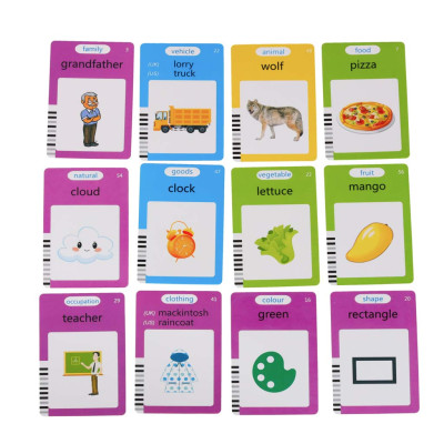 Anglų kalbos žodyno mokymosi kortelių skaitymo kortelė flipchart blue