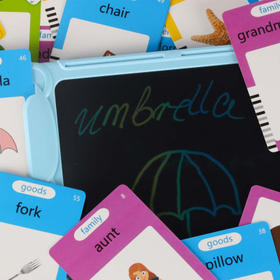 Anglų kalbos žodyno mokymosi kortelių skaitymo kortelė flipchart blue