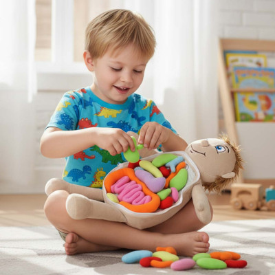 Anatomijos besimokantis berniukas su talismanu