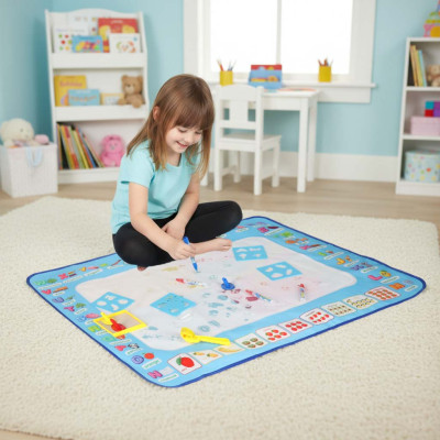 Vandens dažymo kilimėlis Vandens dažymo markeriai trafaretai trafaretinis volelis 100x80cm abėcėlė