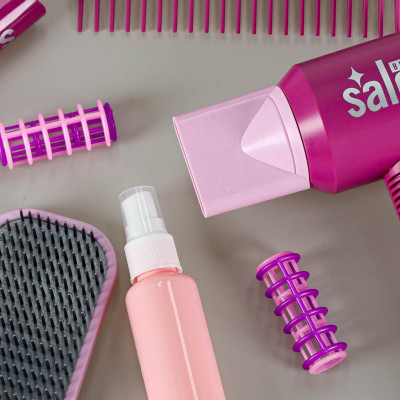 Kirpyklų rinkinys vaikams plaukų džiovintuvas plaukų tiesintuvas šviesos garsas 15 vnt.