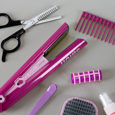 Kirpyklų rinkinys vaikams plaukų džiovintuvas plaukų tiesintuvas šviesos garsas 15 vnt.