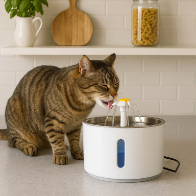 Gertuvė šuniui ir katei automatinė USB LED gertuvė 2,4 l valymo filtras