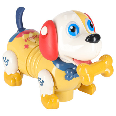 Interaktyvus šuo su kaulu robotas reaguoja į prisilietimą