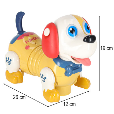 Interaktyvus šuo su kaulu robotas reaguoja į prisilietimą