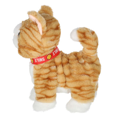 Interaktyvi katė ant pavadėlio miauksi vaikšto vizgina uodegą vizgina smėlio spalvos