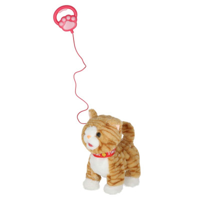 Interaktyvi katė ant pavadėlio miauksi vaikšto vizgina uodegą vizgina smėlio spalvos