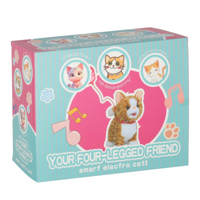 Interaktyvi katė ant pavadėlio miauksi vaikšto vizgina uodegą vizgina smėlio spalvos