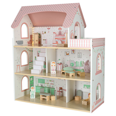 LULILO Peonio medinis lėlių namelis 70 cm LED rožinis