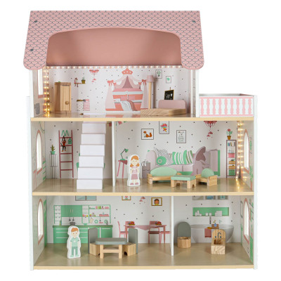 LULILO Peonio medinis lėlių namelis 70 cm LED rožinis