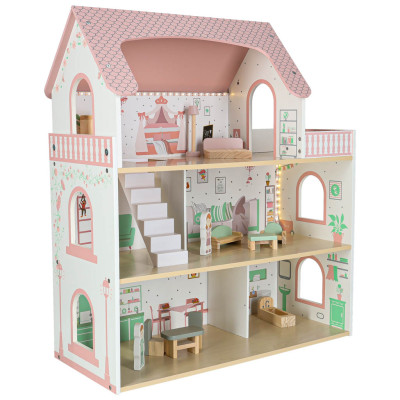 LULILO Peonio medinis lėlių namelis 70 cm LED rožinis
