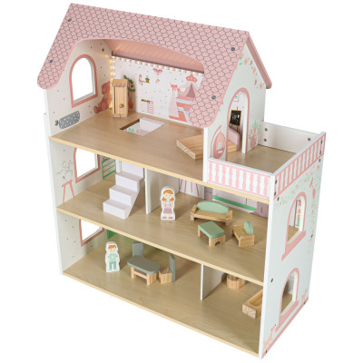 LULILO Peonio medinis lėlių namelis 70 cm LED rožinis