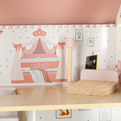 LULILO Peonio medinis lėlių namelis 70 cm LED rožinis