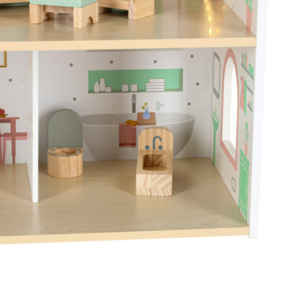 LULILO Peonio medinis lėlių namelis 70 cm LED rožinis