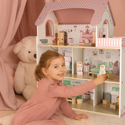 LULILO Peonio medinis lėlių namelis 70 cm LED rožinis