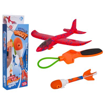 Raudonas 2in1 lėktuvų rinkinys su paleidimo įrenginiu