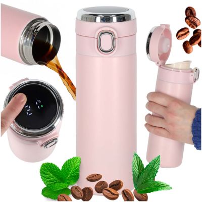 LED termoso puodelis su kandikliu 350 ml rožinės spalvos