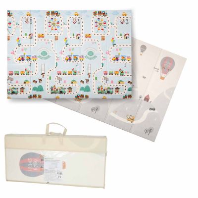 Švietimo putplasčio kilimėlis dvipusis sulankstomas 150x200cm balionai gatvė