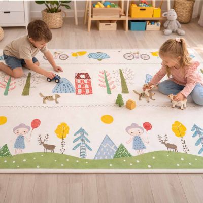 Edukacinis dvipusis sulankstomas putplasčio kilimėlis 150x200 cm meškiukas medis