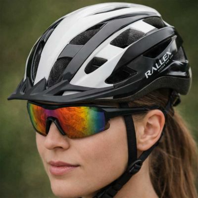 RALLEX moteriškas dviratininko šalmas vyriškas reguliuojamas juodai baltas M 54-58cm