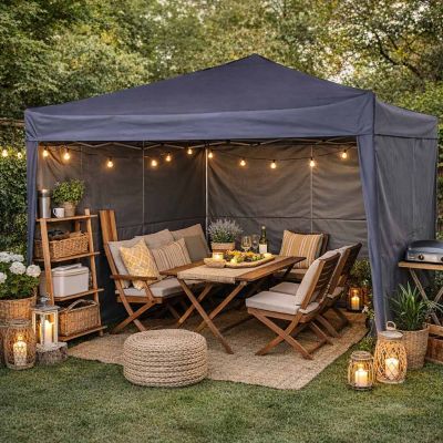 LUARO sodo paviljonas vakarėlių palapinė komercinė pavėsinė 3x3m juoda